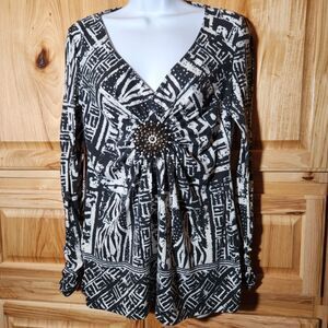 ECI New York Women’s V-Neck Long Sleeve Top Size Small | Cinched Sleeve Blouse